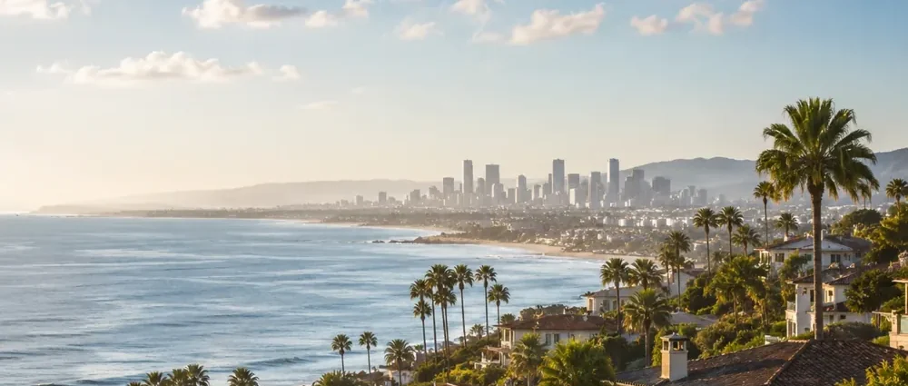 Coastal neighborhood with skyline view